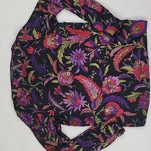 Ralph Lauren Floral Print Long Sleeve Boatneck Blouse